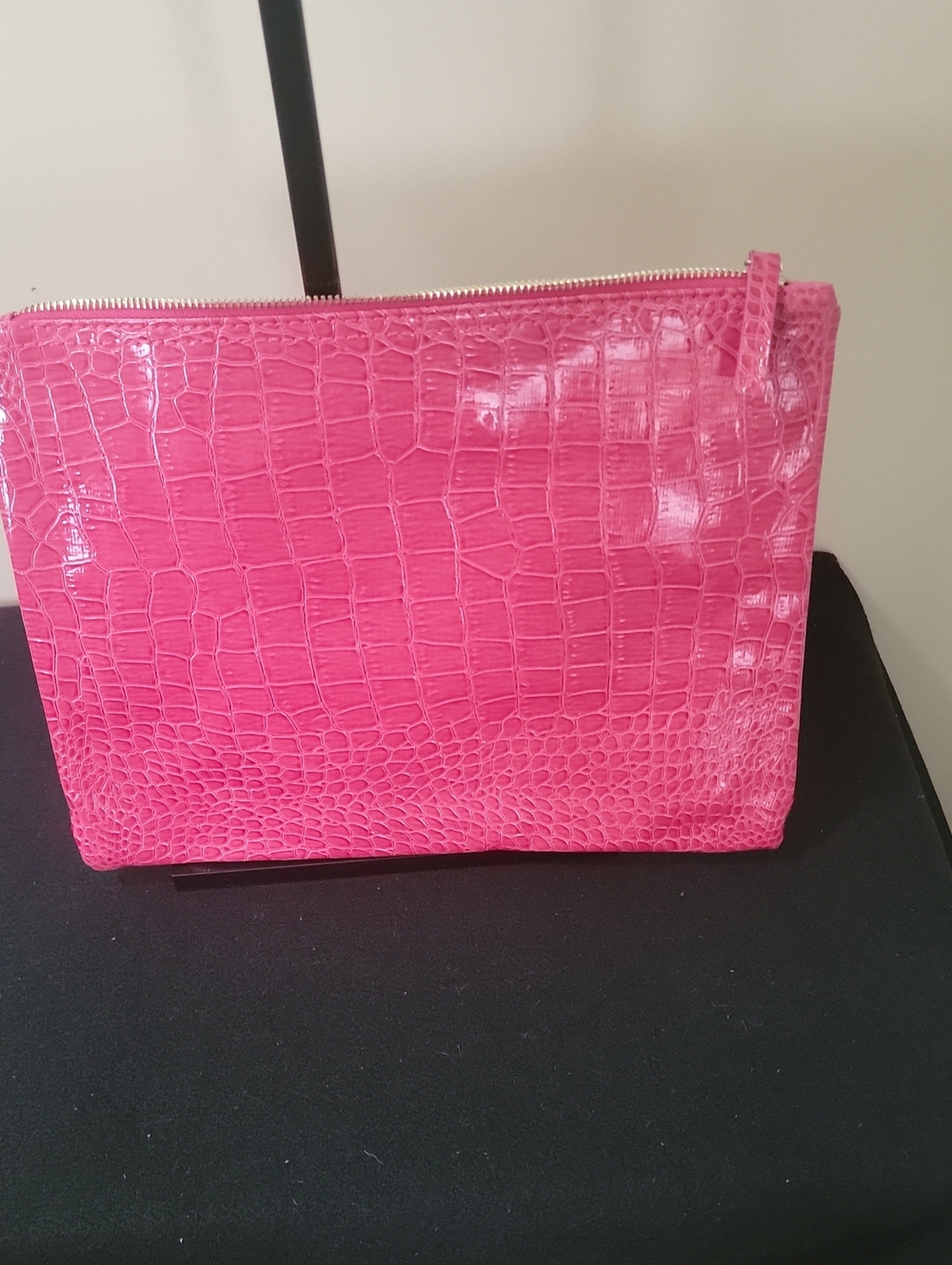 Pink Croc Embossed Clutch Bag